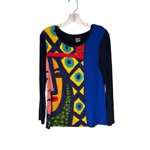 Simply Art by Dolcezza Top Blue Artsy Art to Wear Wearable Art Long Sleeve